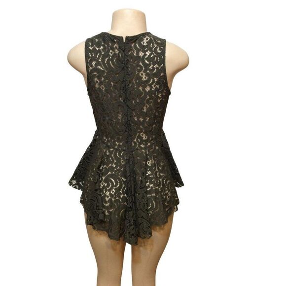 HAUTE Monde Lacy Sleeveless Tops With Skirted Botton Hem Size S Olive Green - Picture 3 of 4